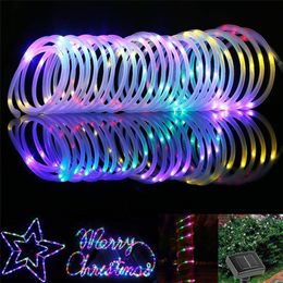 50/100 LEDs Solar Powered Rope Tube String Lights Outdoor Waterproof Fairy Lights Garden Garland For Christmas Yard Decoration 201203