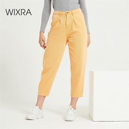 Wixra Womens Demin Pants Candy Colour Streetwear Casual High Waist Loose Jeans Button Ladies Spring Autumn Trousers