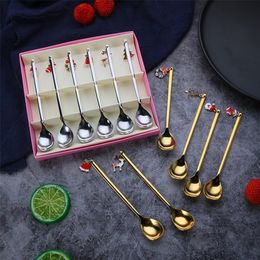 Ornaments Coffee Stainless Spoon Box Set Decorations for Home Christmas Gift navidad Y201020