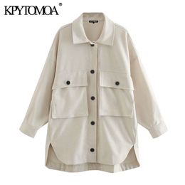 KPYTOMOA Women Fashion Pockets Oversized Asymmetric Jackets Coat Vintage Long Sleeve Button-up Female Outerwear Chic Tops 201112
