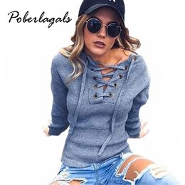 Women's Hoodies & Sweatshirts Wholesale- Winter 2021 Fashion Women Slim Sexy Lace Deep V-neck Tops Club Punk Knitted Autumn Pullover1