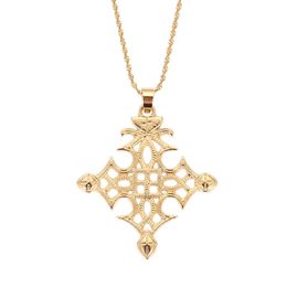ethiopian gold UK - Chains Ethiopian Trendy Gold Color Cross Chain Pendant Necklaces For Women Men Ethnic Knit Charm Jewelry