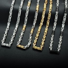 Chains US7 Stainless Steel Necklace 6mm Geometric Byzantine Link Chain Gold Silver Colour Black Men Women Jewellery Gift1