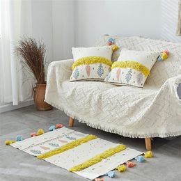 Pillow Case Nordic Fringe Retro Cotton Sofa Cushion Cover Tassels Floor Mat Carpet Combination Wedding Party Gift Y200104