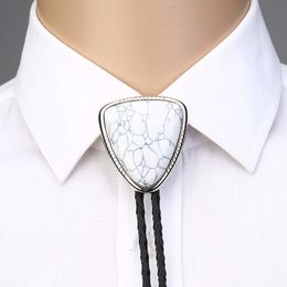 Bolo Tie for Man Women Handmade Western Art Indian Alloy Necktie Triangle Naturel Stone 201028