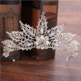 Luxurious Silver Leaf Crowns Rhinestones Wedding Bridal Crowns Bridal Leaf Jewellery Bridal Tiaras