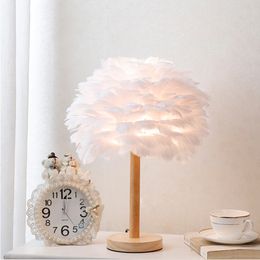 Creative Feather Table Lamp Girl Wedding Decorative Lights Pink White Birthday Desk light E27 EU Plug
