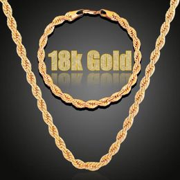 2pcs Jewellery Sets Twisted Link Chain Hip Hop Bracelet Necklace Set Gold Silver Colour Choker Men Punk Necklaces Bracelet Set