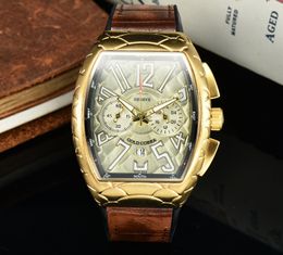 2024 Five stitches luxury mens watches All dial work Quartz Watch high quality Top Brand chronograph clock Tonneau leather belt men fashion accessories
