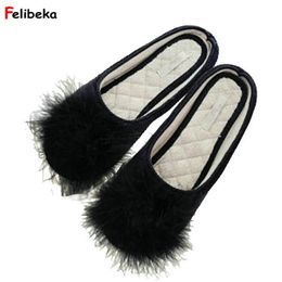 Spring and Summer the Nordic style Women Simple Home Slippers Women's Furry Rubber Sole Anti-slip All Seasons House Slipper Y200106