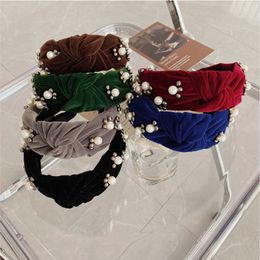 Fashion hair accessories women's golden velvet nail pearl headband retro knotted wide-brimmed headbands girl hair band headwear