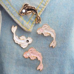 Lucky Fish Enamel Pin White Pink Black Brooches Gift Denim Jeans Clothes Cap Bag Pin Badge Button Lapel Jewellery