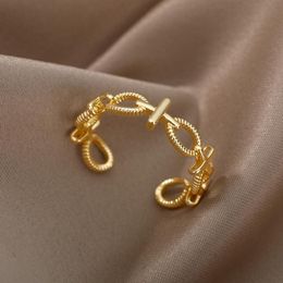 Anéis de casamento simples cruz aberto para mulheres homens cor ouro aço inoxidável ajustável masculino masculino anel anel jóias