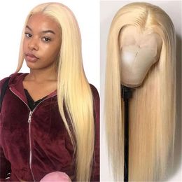 Glueless 613 Blonde T Part Lace Wig 150% Human Hair Straight Malaysian Remy Lace Front Wigs For Black Women Long Platinum Blonde Braided Wig