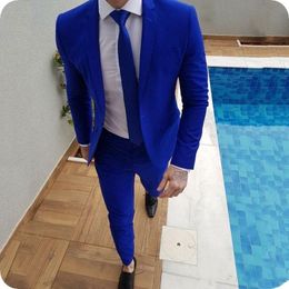 New Arrival Royal Blue Prom Suits Groom Tuxedos Latest Coat Pants Designs Mens Wedding Suits Male Slim Fit Jacket+Pants+Tie 201105