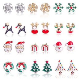 12 styles Christmas Charms Earrings Diamond Tree Earrings Alloy Drip Oil Stud Earring Bells Snowflake Christmas Earrings party favor