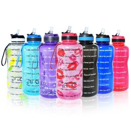 BuildLife 1.3L 2L Tritan Water Bottle With Straw Time Marker BPA Free Sports And Fitness Kettle Outdoor Gym Insulation Bottles 201106