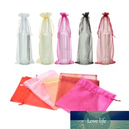 10Pcs/set Organza Wine Bottle Gift Bag Wedding Party Decor Bottle Bags 5 Colors 37x15cm