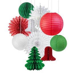 Pack Of 10pc Decorations Home Xmas Ornaments With Tree Snowflake Paper Fan For Merry Christmas Party Y201020