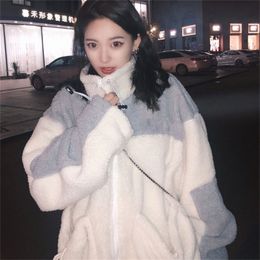 Embroidery Imitation Lambswool zip-up clothes women hoodie Autumn Winter Korean style velvet tops oversize sweatshirt 201216