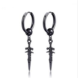 Stud Retro Black Cool Sword Cross Earrings Piercings For Women & Men Personality Non Piercing Fake Punk Jewelry1