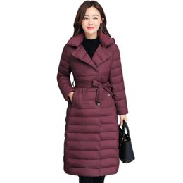 Turn Down Collar Winter Jacket Women Padded Breasted Buttons Thick Ladies Casual Long Parka Outwear Women's Solid Warm Coat 200928
