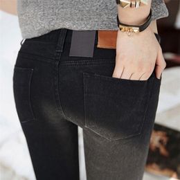 NJ01 Women jeans In the spring Black Stretch Jeans new female Korean stretch slim jeans pants feet 201106