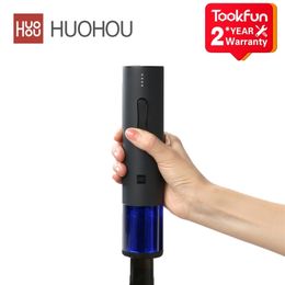 Hot HUOHOU Electric Wine Opener Quick automatic bottle opener bar kitchen tool Aluminium foil cutter Rechargeable wine corkscrew 201223