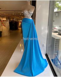 Elegant Blå Sequined Mermaid Evening Dresses Crystal Beaded Sweetheart Formell Prom Lacks Custom Made Plus Size Pageant Wear Party Dress EE0222