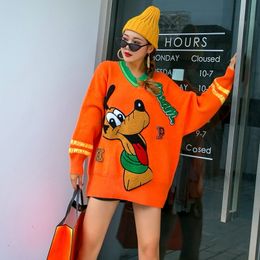 European station autumn and winter thick sweater female loose student knit sweater cartoon heavy industry patch outer wear coat 201130