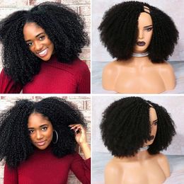 250density Glueless Afro Kinky Curly 100% Human Hair U Part Wigs For Women Peruvian Remy Side Parts Afro 4b 4c Curlys