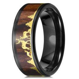 wedding bands wood inlay Canada - 2021 Fashion 9mm Tungsten Wedding Band Black Tungsten Carbide Ring For Men Women Inlay Koa Wood Deer Family Silhouette Ring Gift