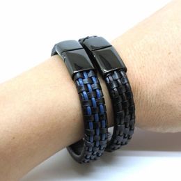 Mens Couple Hide Rope Bracelets Wristband Stainless Steel Clasps Jewellery Gift Men Jewellery No Stone Black Durable