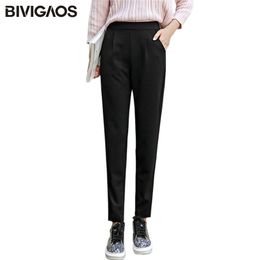 BIVIGAOS Spring Summer New Ladies Korean OL Black Harem Pants Breathable Thin Casual Pencil Pants Simple Suit Trousers For Women 201031