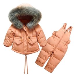 Winter Children's Clothing Set Suit Down Jacket + Bib PantsTwo-piece Boy Girl -30 Winter Outerwear Snowsuit Ski Suit Thickened LJ201017