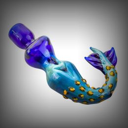 Latest Cool Handmade Portable Innovative Design Mermaid Pyrex Thick Glass Bong Smoking Tube Dry Herb Tobacco Cigarette Handpipe DHL Free