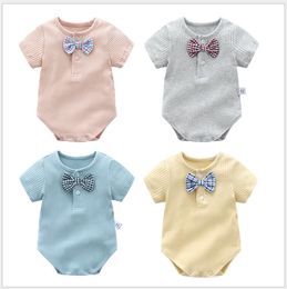 Fashion-Baby Boys Rompers Summer Infant Short Sleeve Jumpsuits With Bowtie Toddler Cotton Onesies Kids One-Piece