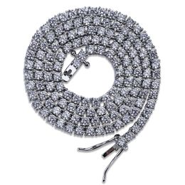 Hip Hop CZ Tennis Chain 3mm 16-24 tum kubik zirkonguld silver 1 rad Mikrobane halsband koppar smycken droppe
