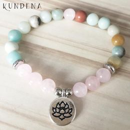 Tennis Lotus Flower Charm Bracelets For Women Yoga Namaste Bracelet Rose Quartzs Amazonite Stone Wrist Bracelet1