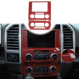 Red Carbon Fibre Car Central Control Navigation Panel Dcoration Cover For Ford F150 15+ Auto Interior Accessories