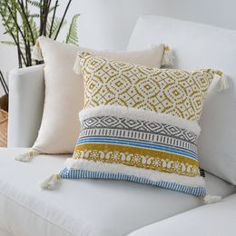Blue Yellow Pink cushion cover Tassels Moroccan Style pillow cover Woven for Home decoration Sofa Bed 45x45cm 201119