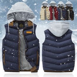 Men's Winter Hooded Vest Jacket Casual Waistcoat Men Fashion Sleeveless Jacket New Warm Vest Overcoat Plus Size Slim Man 201126