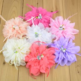 20pcs/lot 20 Color U Pick 4.4 Inch Large Chiffon Fabric Flower With Pearl Rhinestone Centered girls Hair Accessories TH213 LJ201226