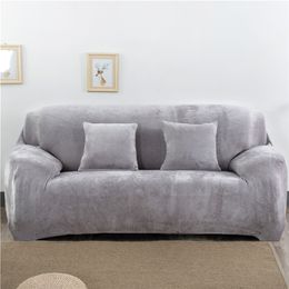 Thicken Plush Elastic Sofa Covers for Living Room Sectional Corner Furniture Slipcover Couch Cover 1/2/3/4 Seater Solid Color LJ201216