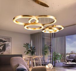 Modern led crystal chandelier for living room luxury brushed gold ring cristal lamp bedroom dining room decoration light fixture