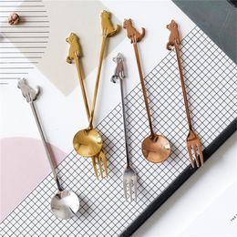 Stainless Steel Cat Spoons Mini Spoon for Coffee Tea Dessert Drink Mixing Cake Fruit Fork