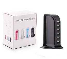 30w Universal 6 Usb Multi Ports Travel Charger Hub Charging Station Desktop Charger Power Adapter For Iphone Samsung Huawei With Retail Box