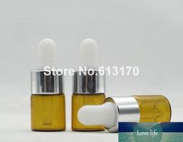 Free Shipping 2ML Amber Glass Bottles Empty Dropper Bottle, Essential Oil Bottle 2CC Mini Sample Vials with Silver Collar