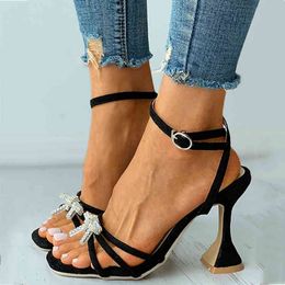 Scarpe eleganti Sandali da donna Per le donne Moda donna Peep Toe Causale Crystal Bowknot Tacchi alti sandali donna estate 220303