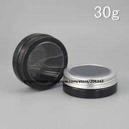 F/shipping 30g black PET bottle/jar/pot with window lid cream/gel/essence/moisturizer/mask/art nail/wax /skin care packing